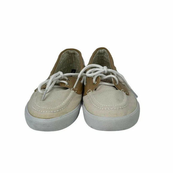 Tommy Hilfiger Boat Shoes Flats Womens Sz 7M Beige Slip On Round Toe Bow Fabric - Picture 2 of 10
